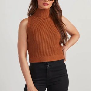 Vici Rust Brown Sleeveless Ribbed Turtleneck Tank